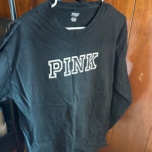 PINK Victoria's Secret Black Long Sleeve Tee with White Logo